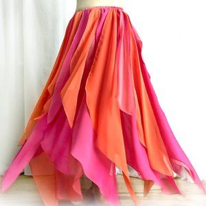 Ameynra belly dance skirt, salmon-pink-orange multicolor chiffon. Size S. New